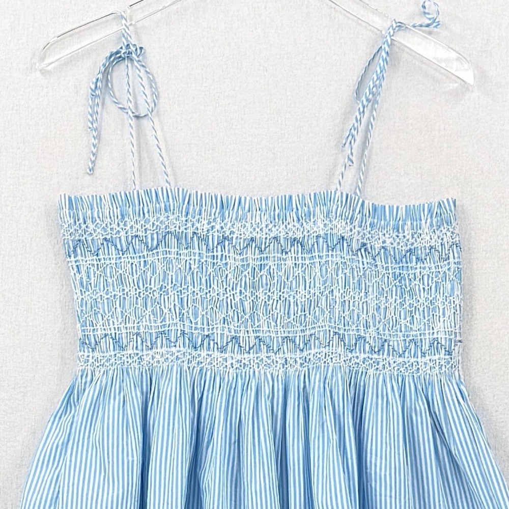 J CREW Paloma Smocked Tank Top Womens Medium Blue White Stripe Tie Shoulder NEW - Picture 8 of 15